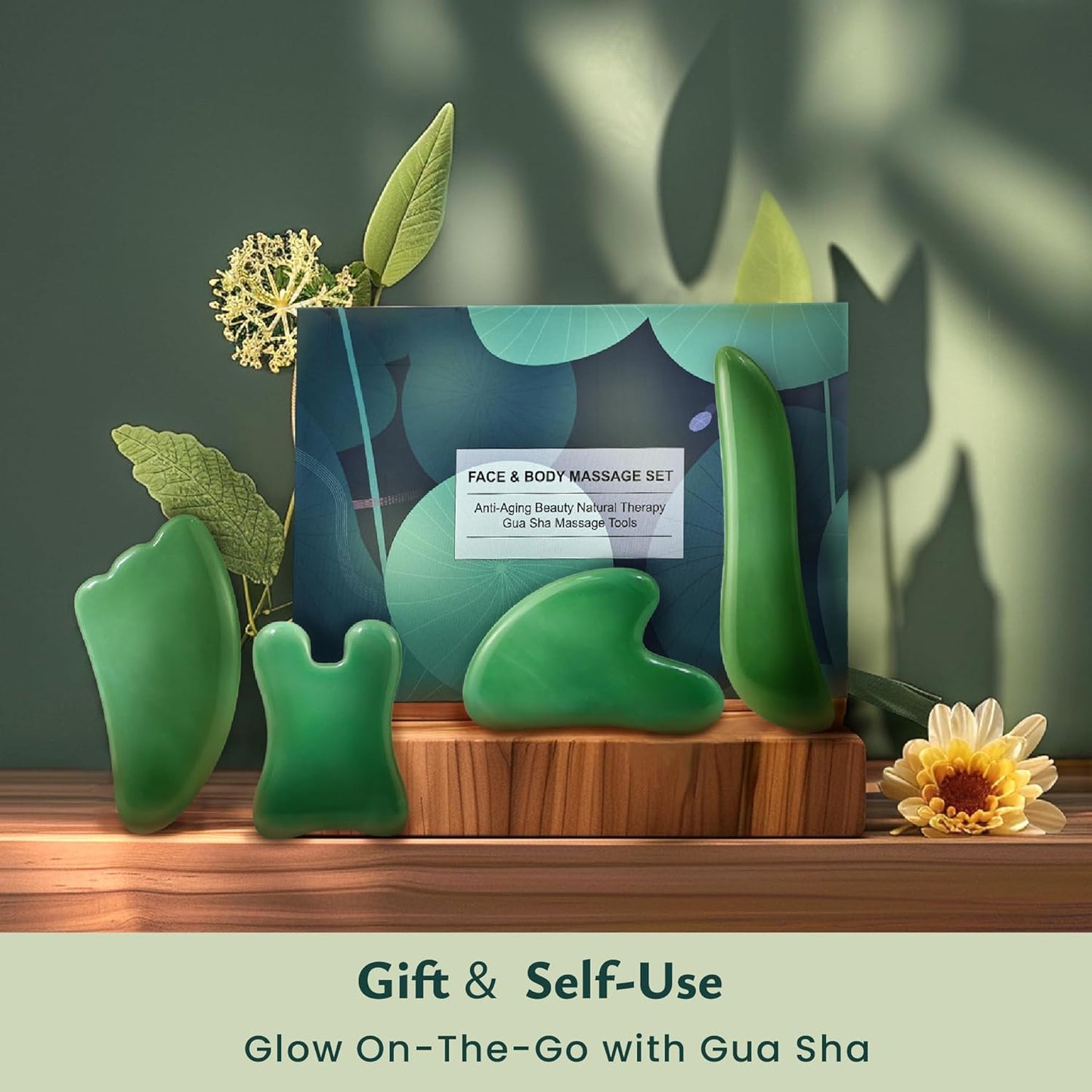 Guasha Massage Tool, 4 Pcs Gua Sha Facial Tool, Guasha Board for SPA Acupuncture Therapy Trigger Point Treatment, Gua Sha Scraping Massage Tool(Green)