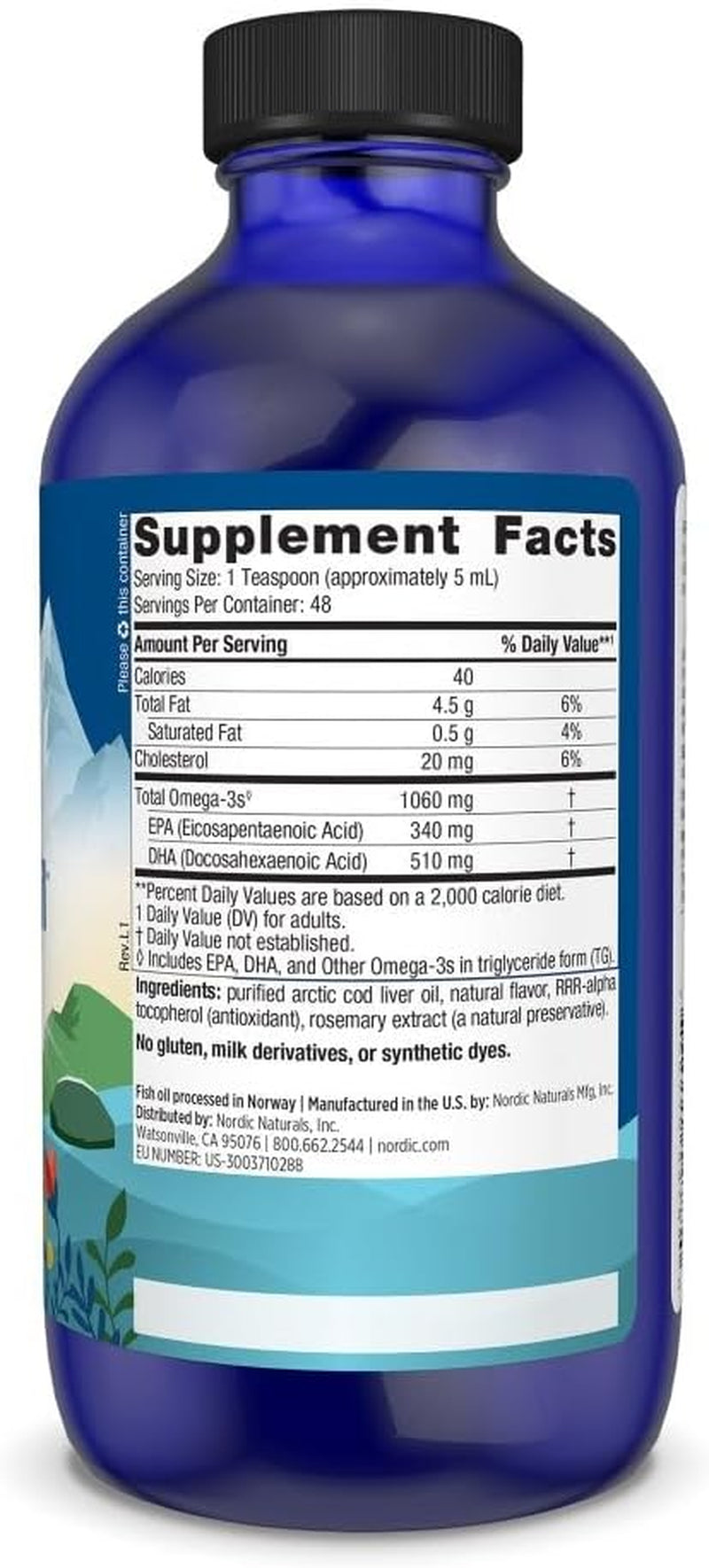 Arctic Cod Liver Oil, Orange - 8 Oz - 1060 Mg Total Omega-3S with EPA & DHA - Heart & Brain Health, Healthy Immunity, Overall Wellness - Non-Gmo - 48 Servings