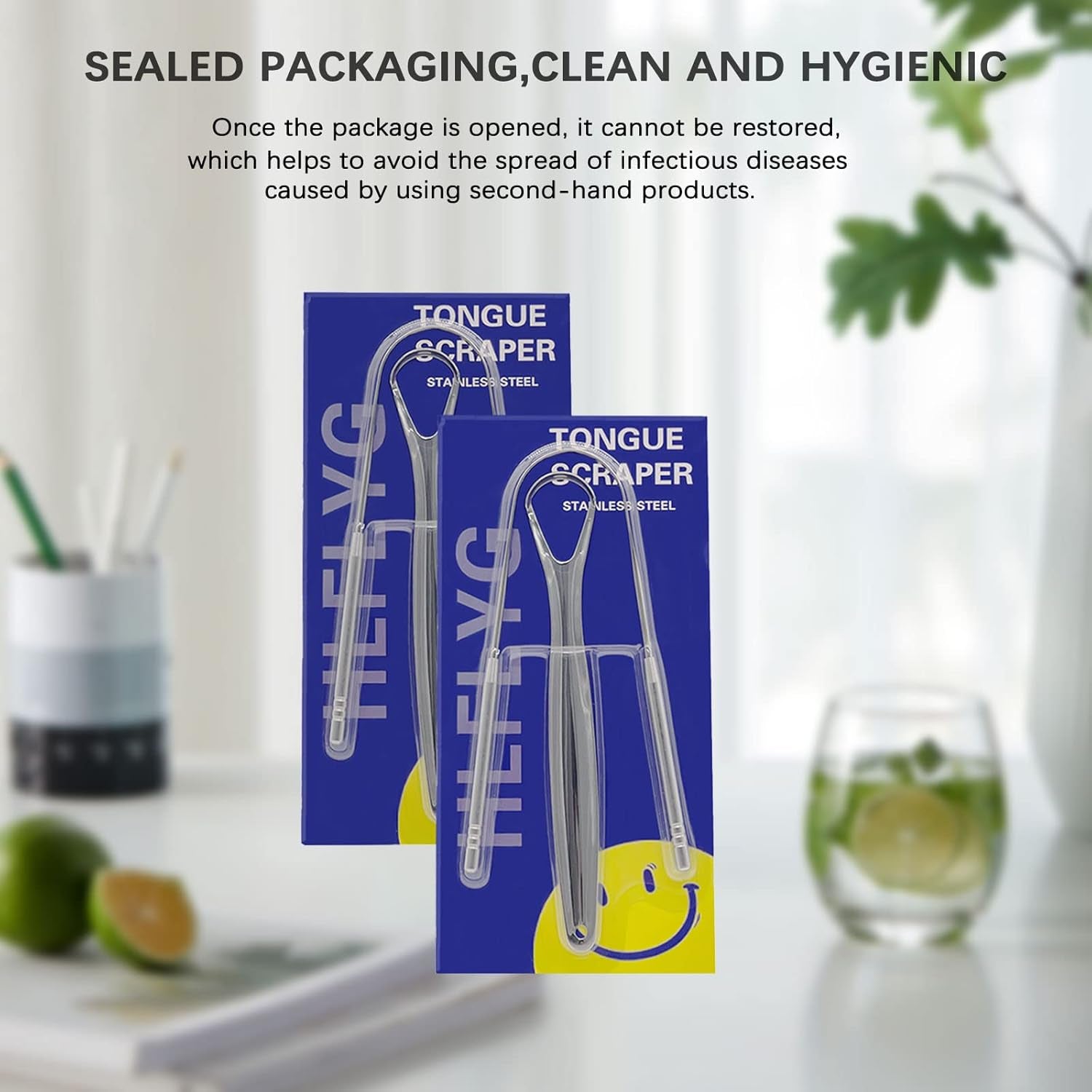 4 Pack Tongue Scraper, Hygienic Seal-Pack, Professional Eliminate Bad Breath, Stainless Steel Tongue Scrapers, Effectively Improve Oral and Gut Health -Silver