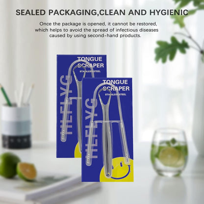 4 Pack Tongue Scraper, Hygienic Seal-Pack, Professional Eliminate Bad Breath, Stainless Steel Tongue Scrapers, Effectively Improve Oral and Gut Health -Silver