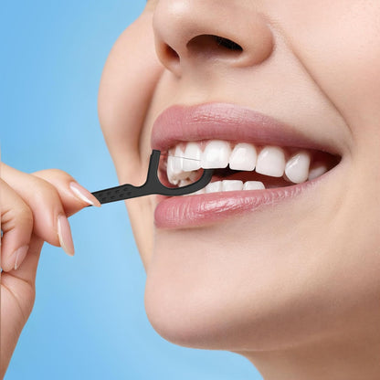 Natural Dental Floss Picks High Toughness Charcoal Toothpicks Sticks-Vegan,Eco-Friendly Sustainable Flossers for Teeth Cleaning (200 Count)