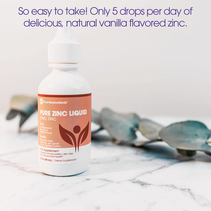 Pure Liquid Zinc Drops– Immune Support for Kids, Women & Men - Zinc Supplements for Immune Health, Energy & Skin Care / Acne - Ionic Zinc 2 Oz (60 Ml)- Vegan, Non-Gmo, Gluten Free -