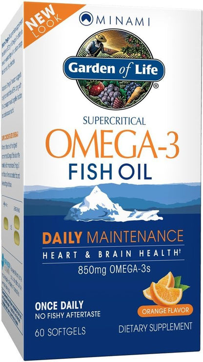 Fish Oil Omega 3 EPA/DHA for Natural Brain Function, Heart & Mood, 850Mg Fatty Acid Supplements, Minami - Orange Flavor Ultimate Once Daily, 60 Softgels | Two Month Supply, Gluten Free