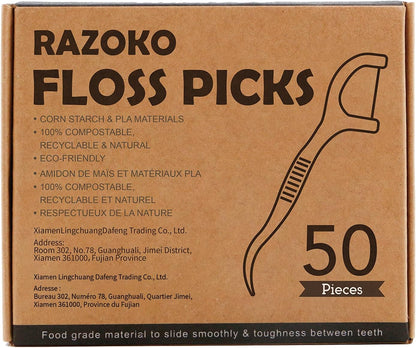 Natural Dental Floss Picks High Toughness Charcoal Toothpicks Sticks-Vegan,Eco-Friendly Sustainable Flossers for Teeth Cleaning (200 Count)