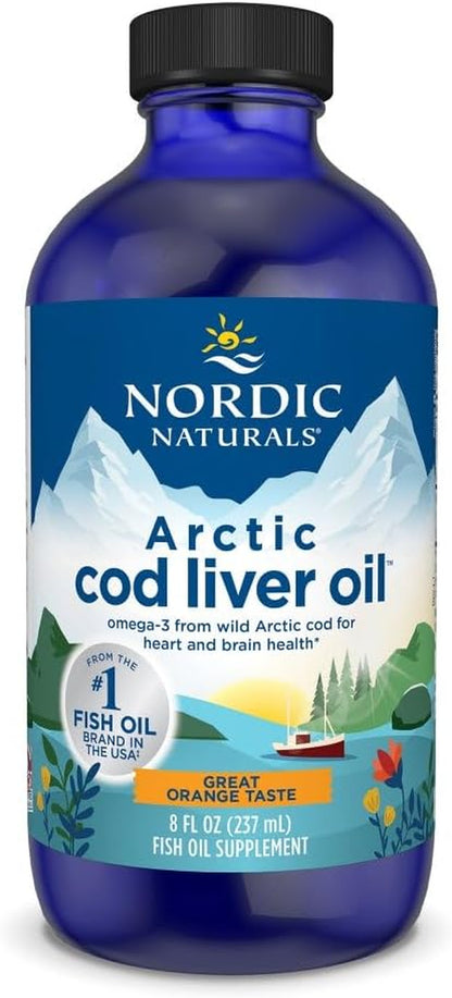 Arctic Cod Liver Oil, Orange - 8 Oz - 1060 Mg Total Omega-3S with EPA & DHA - Heart & Brain Health, Healthy Immunity, Overall Wellness - Non-Gmo - 48 Servings