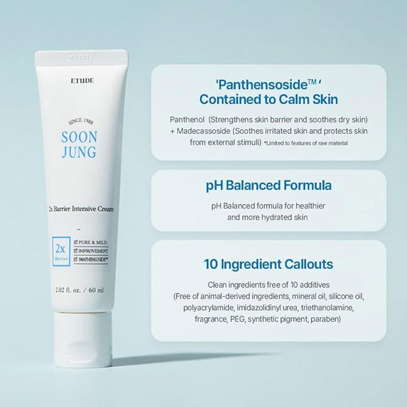 Soonjung 2X Barrier Intensive Cream Original, Face Moisturizer, Shea Butter Hydrating Facial Cream for Sensitive Skin, Water-Oil Balance & Panthenol, Korean Skin Care (2.02 Fl Oz)