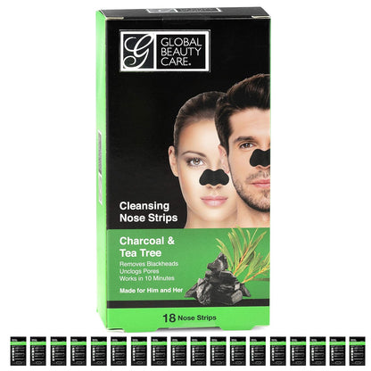 18 Nose Cleansing Strips of Activated Charcoal & Tea Tree Nose Strips for Blackheads Removal Charcoal Blackhead Remover Strips - 18 Ct