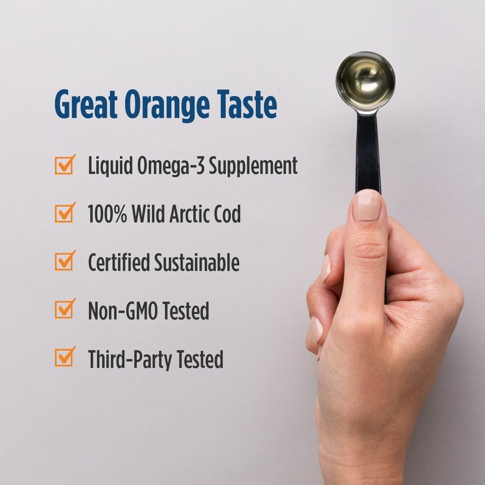 Arctic Cod Liver Oil, Orange - 8 Oz - 1060 Mg Total Omega-3S with EPA & DHA - Heart & Brain Health, Healthy Immunity, Overall Wellness - Non-Gmo - 48 Servings