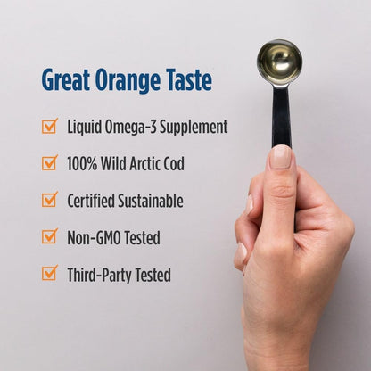 Arctic Cod Liver Oil, Orange - 8 Oz - 1060 Mg Total Omega-3S with EPA & DHA - Heart & Brain Health, Healthy Immunity, Overall Wellness - Non-Gmo - 48 Servings