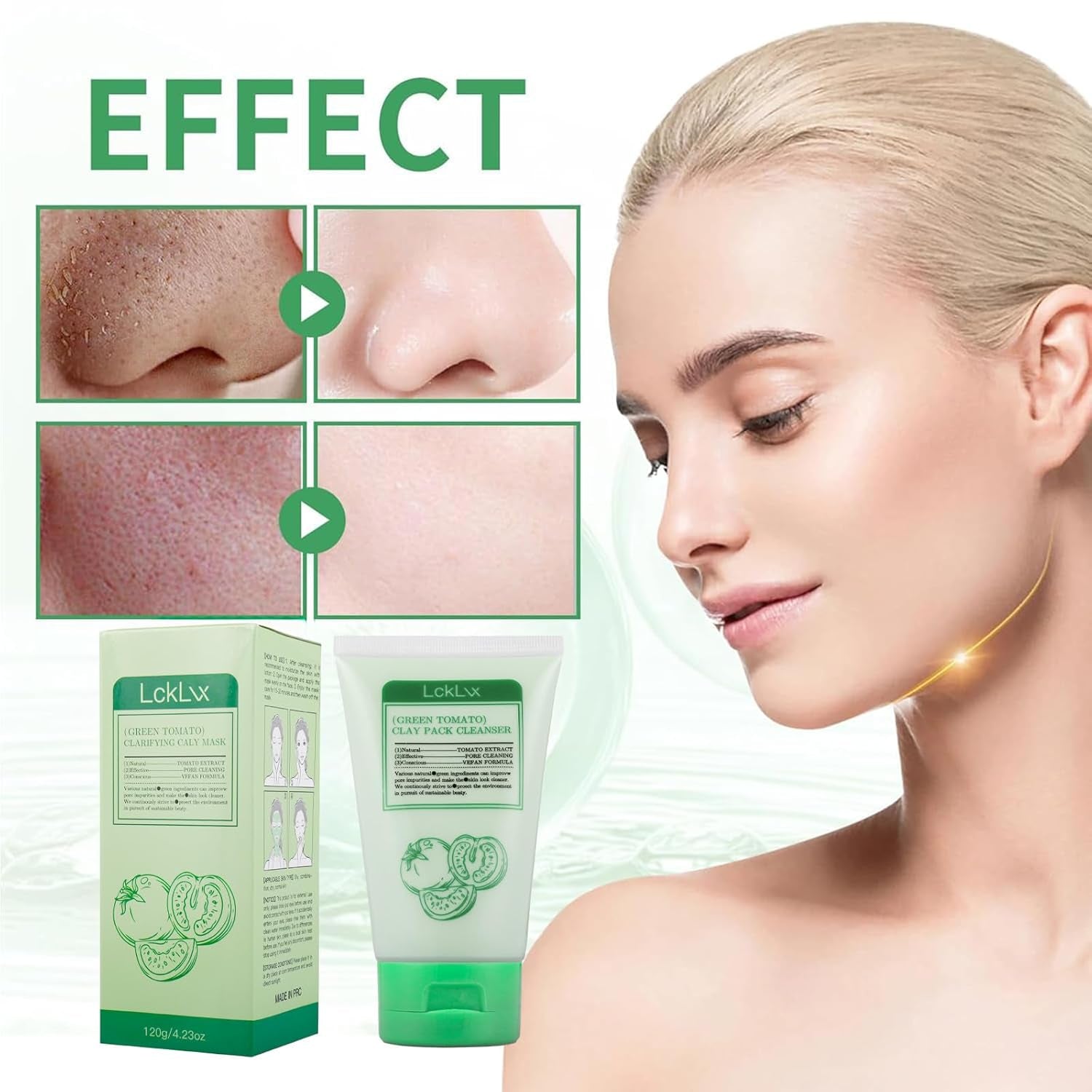 Green Tomato Clay Mask, Korean Green Tomato Clay Mask, Green Tomato Clay Pack Cleanser (2PCS)