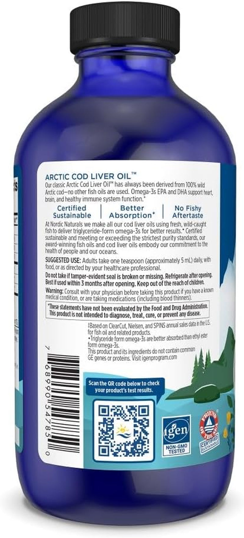 Arctic Cod Liver Oil, Orange - 8 Oz - 1060 Mg Total Omega-3S with EPA & DHA - Heart & Brain Health, Healthy Immunity, Overall Wellness - Non-Gmo - 48 Servings