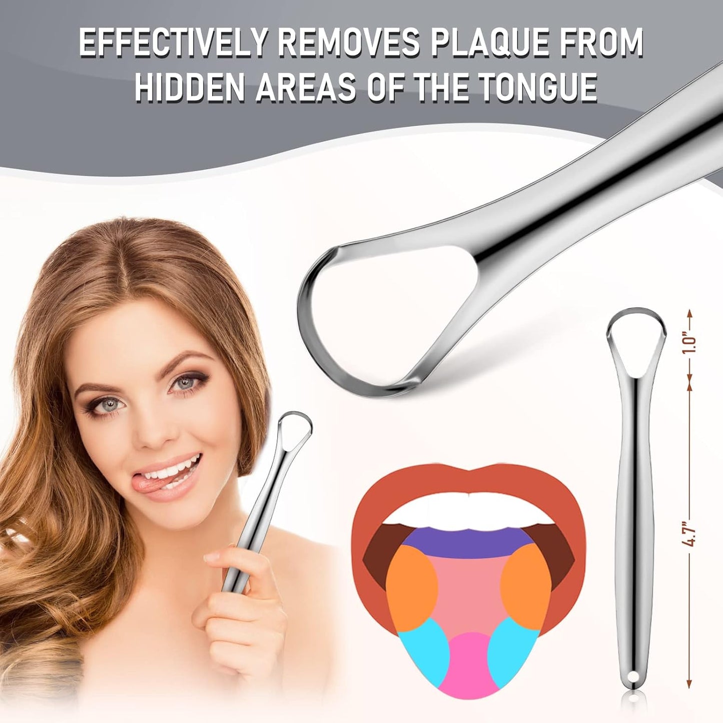 4 Pack Tongue Scraper, Hygienic Seal-Pack, Professional Eliminate Bad Breath, Stainless Steel Tongue Scrapers, Effectively Improve Oral and Gut Health -Silver