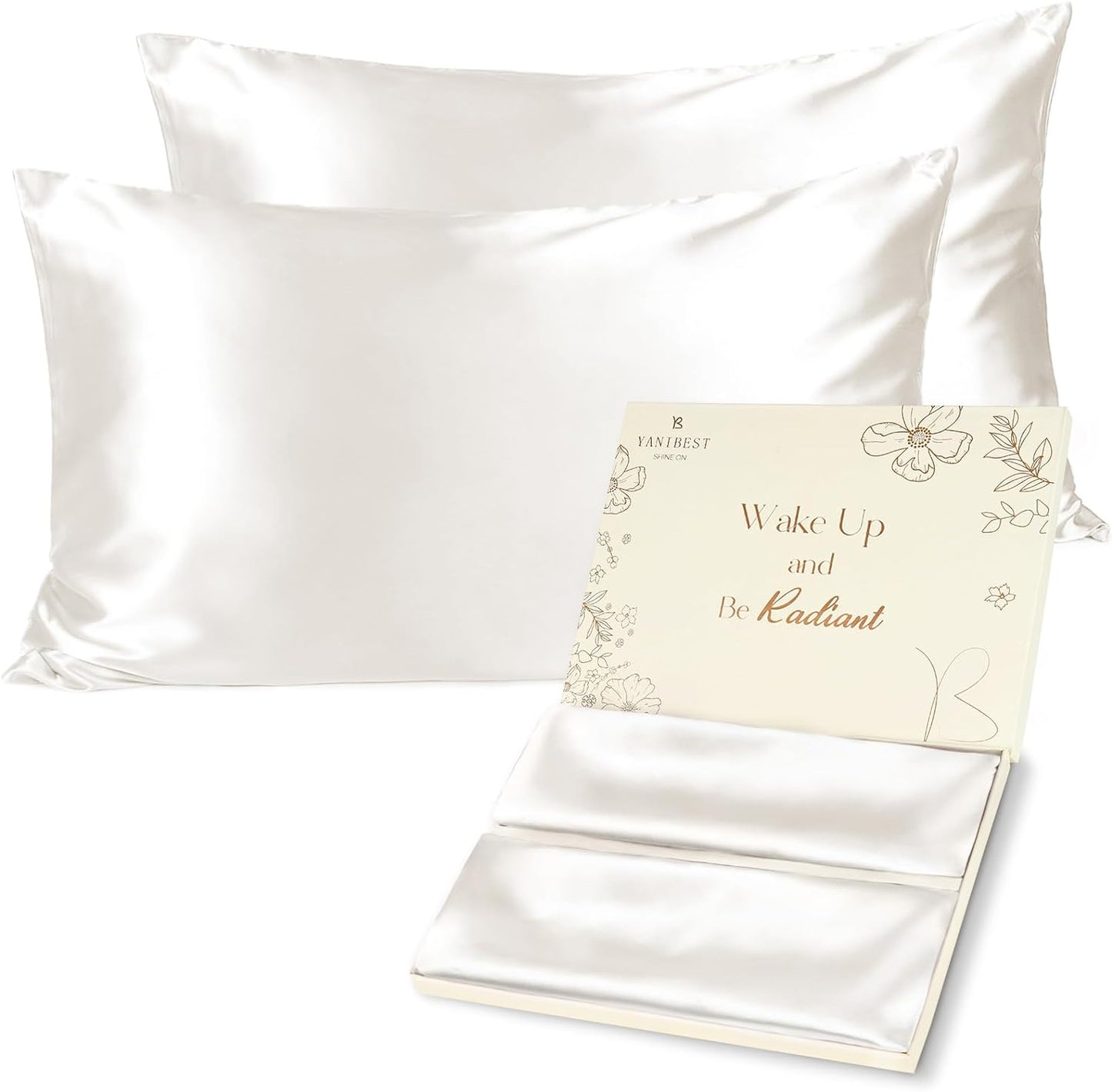 Satin Pillowcase, Silk Pillow Cases for Hair and Skin with Zipper, Queen Pillow Cases Set of 2 for 20"X30", Exquisite Packaging for Women Men