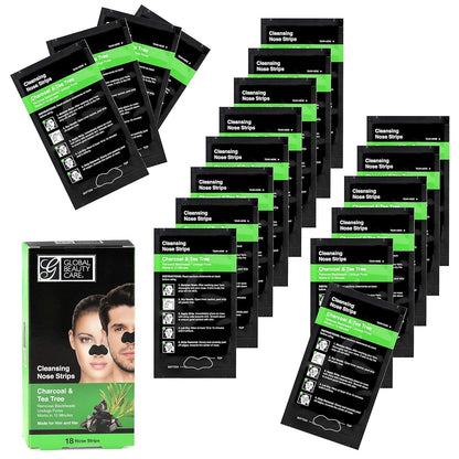 18 Nose Cleansing Strips of Activated Charcoal & Tea Tree Nose Strips for Blackheads Removal Charcoal Blackhead Remover Strips - 18 Ct