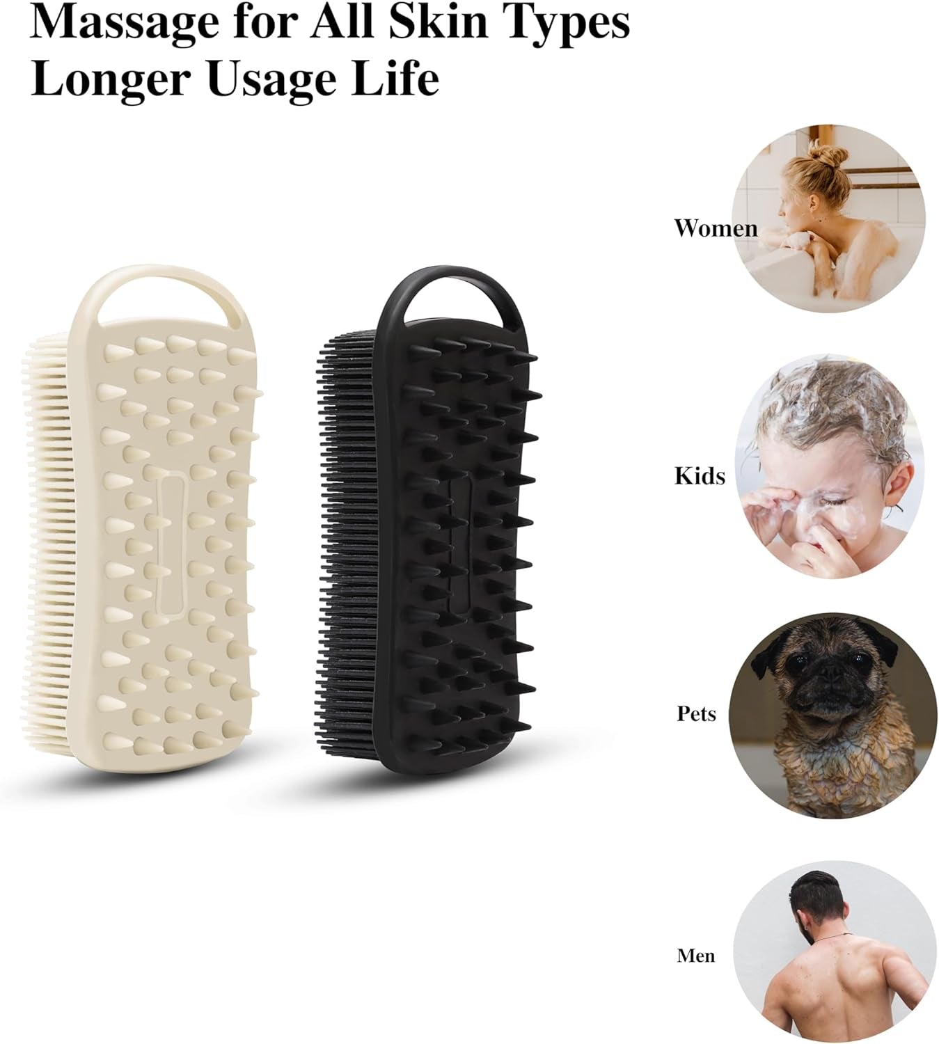 2 PC Silicone Body Scrubber, 2 in 1 Exfoliating Shower Bath Scrubber, Soft Silicone Loofah for Sensitive Skin, Shower Hair Scalp Massager, Easy to Clean, Lather Well (Grey&Black)