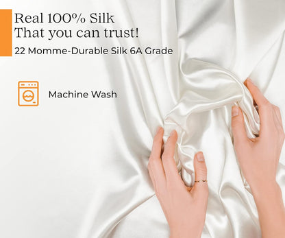 100% Mulberry Silk Pillowcase for Hair and Skin Health, Hidden Zipper, 22 Momme, Both Sides Smooth, Breathable and Natural, Machine Washable, (Standard, Black)