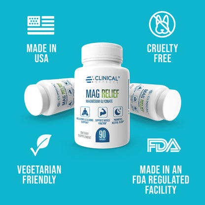 Mag Relief Magnesium Supplement - 275Mg Magnesium Glycinate Capsules - 90 Magnesium Capsules - Highly Absorbable Magnesium for Health Support - USA Made