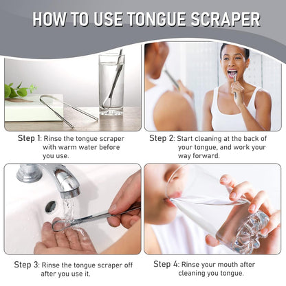 4 Pack Tongue Scraper, Hygienic Seal-Pack, Professional Eliminate Bad Breath, Stainless Steel Tongue Scrapers, Effectively Improve Oral and Gut Health -Silver