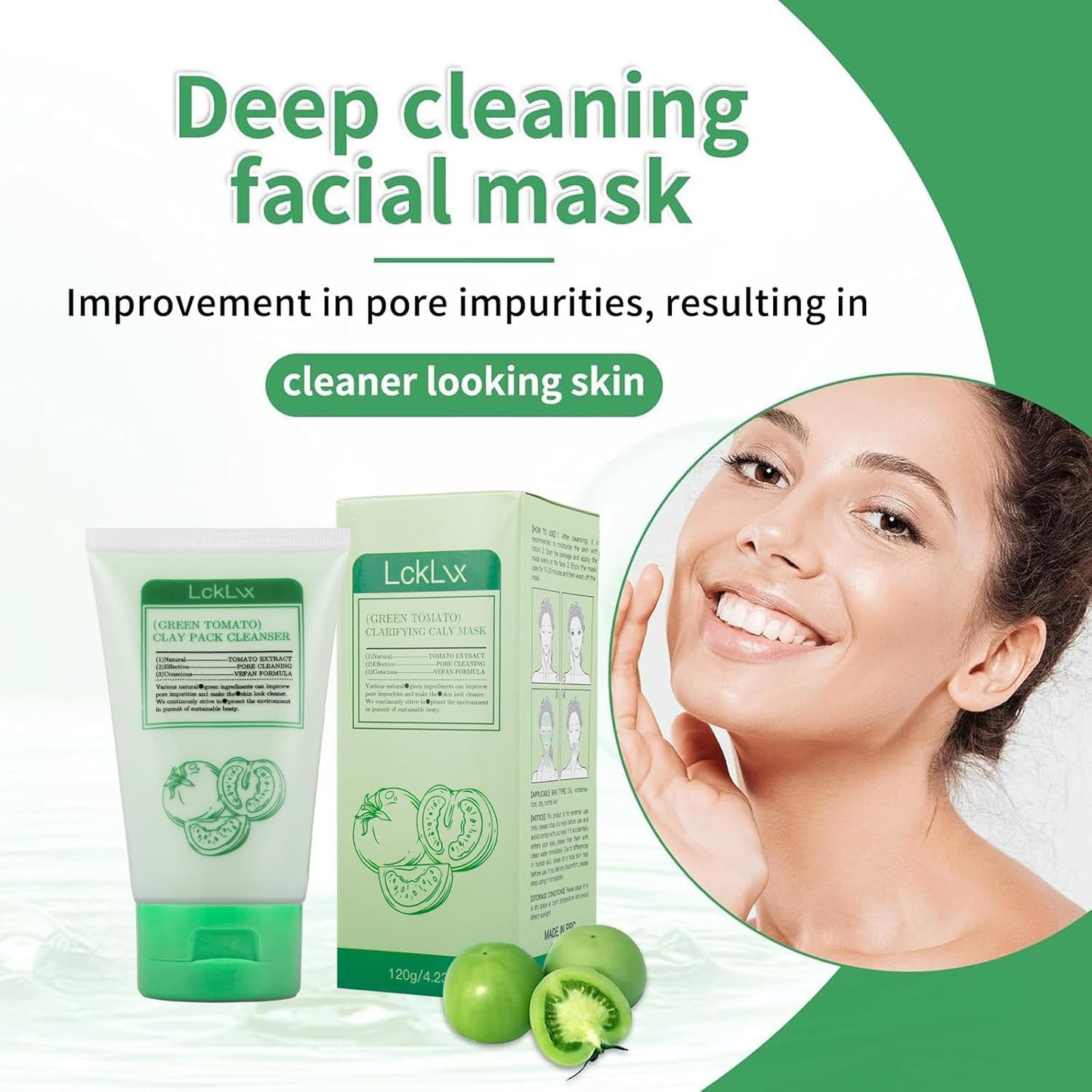 Green Tomato Clay Mask, Korean Green Tomato Clay Mask, Green Tomato Clay Pack Cleanser (2PCS)