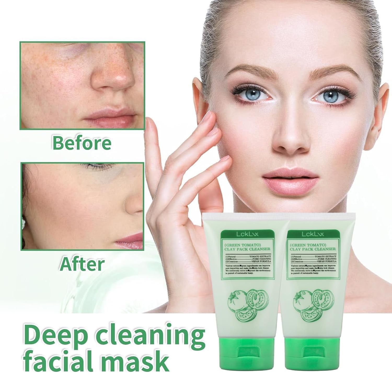 Green Tomato Clay Mask, Korean Green Tomato Clay Mask, Green Tomato Clay Pack Cleanser (2PCS)