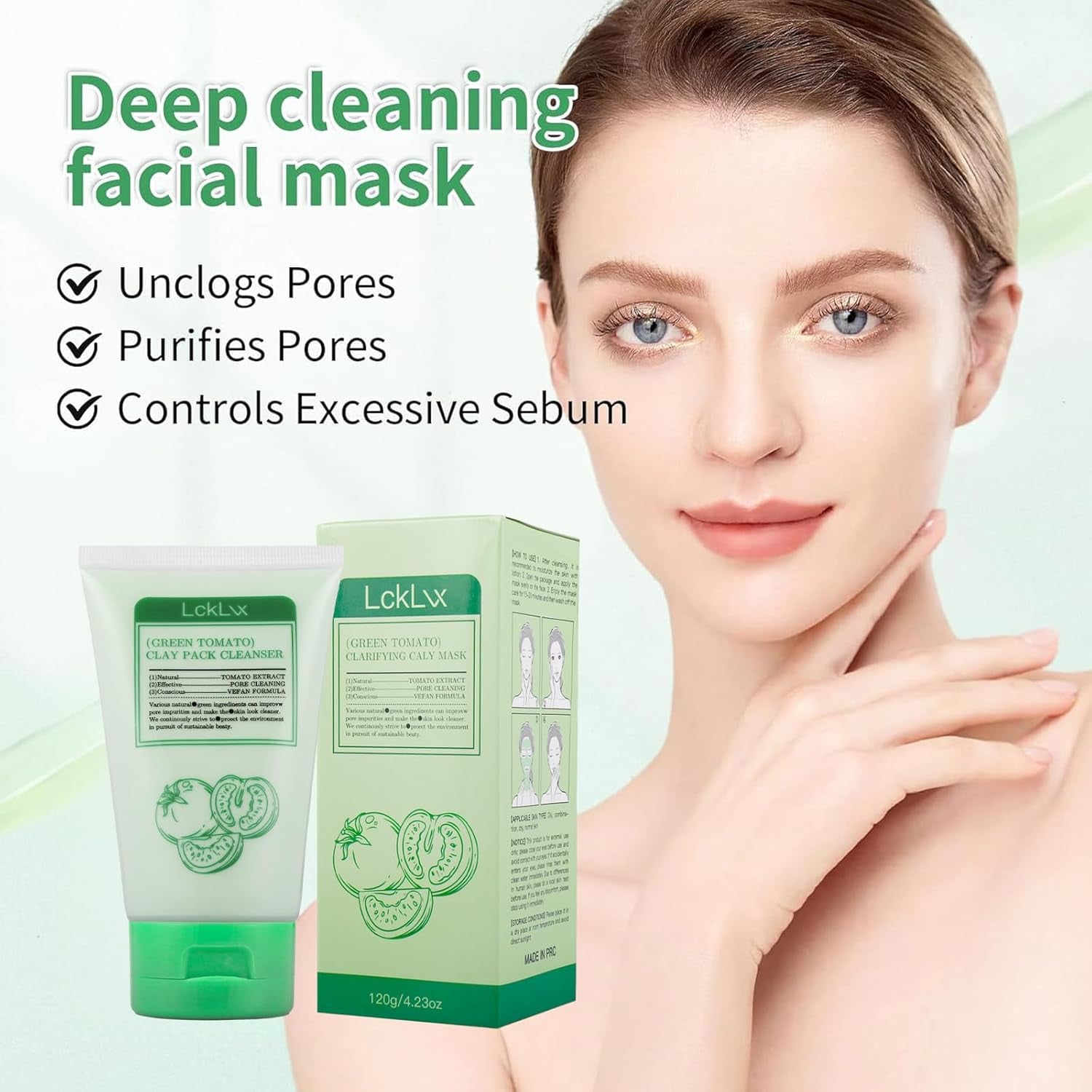 Green Tomato Clay Mask, Korean Green Tomato Clay Mask, Green Tomato Clay Pack Cleanser (2PCS)