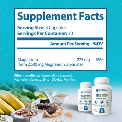 Mag Relief Magnesium Supplement - 275Mg Magnesium Glycinate Capsules - 90 Magnesium Capsules - Highly Absorbable Magnesium for Health Support - USA Made
