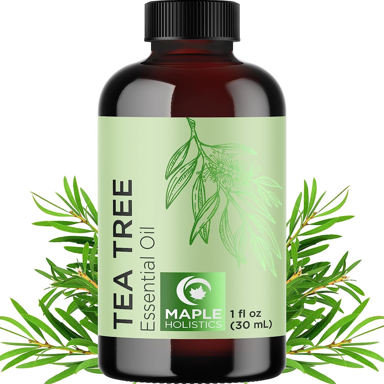Pure Tea Tree Oil for Hair Skin and Nails - 100% Pure Undiluted Tea Tree Essential Oil with Dropper for Topical Uses Aromatherapy Diffusing and Home and Beauty Diys - Vegan and Cruelty Free (1 Fl Oz)